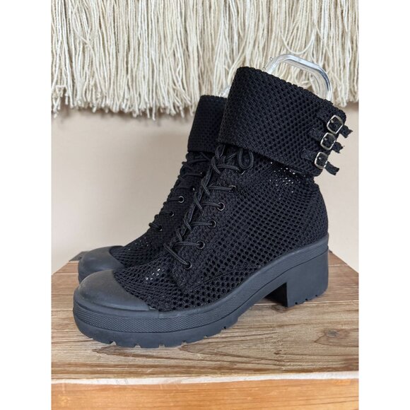 Free People X Jeffrey Campbell Ricki Hiker Boot Black Mesh Block Heel Size 8 - Picture 2 of 16